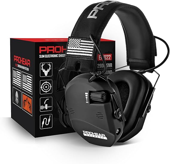 PROHEAR 022 Electronic Ear Protection for Shooting Hunting 29dB SNR  Noise Reduction, 5X Sound Amplification, Omnidirectional Microphones, HD 