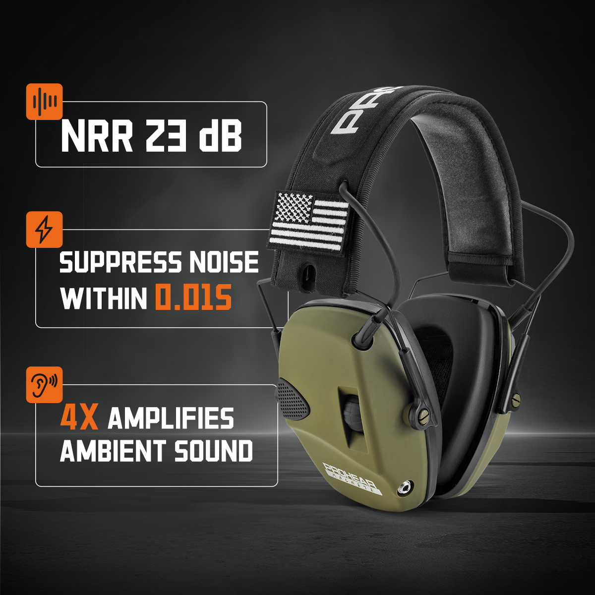 PROHEAR 026 Electronic Shooting Ear Protection, 4X Sound Amplification, NRR 23dB