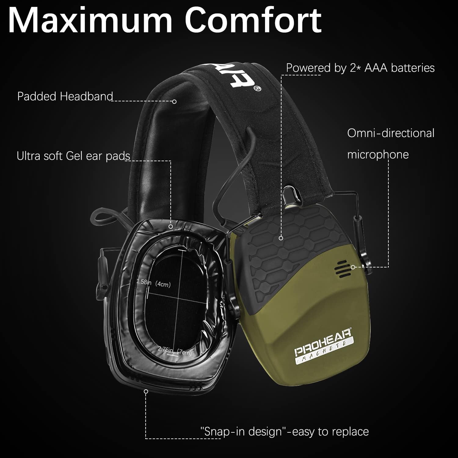 PROHEAR 030 Bluetooth electronic shooting hearing protection earmuffs, SNR 27dB,5X amplified sound