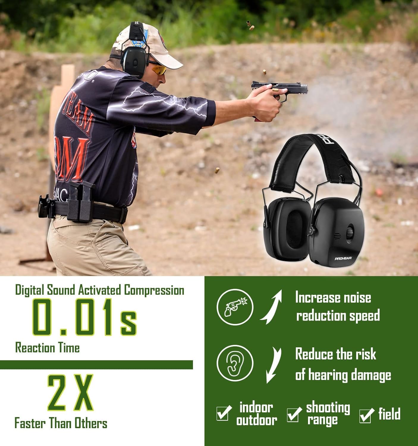 PROHEAR 056 electronic shooting noise reduction earmuffs, NRR 30dB, suitable for shooting noise reduction and hunting sound amplification