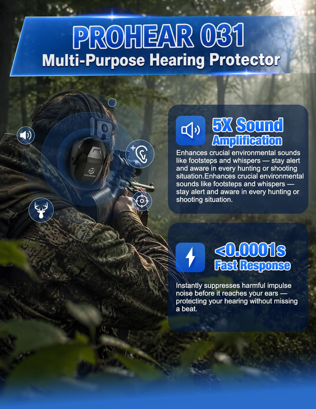 PROHEAR 031 Shooting Ear Protection | 26dB NRR Electronic Muffs