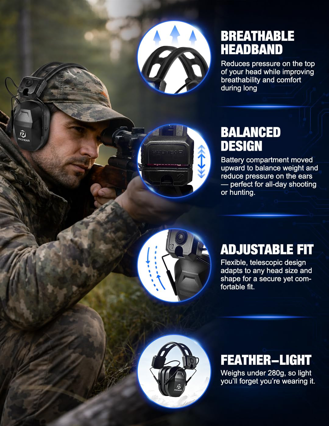 PROHEAR 031 Shooting Ear Protection | 26dB NRR Electronic Muffs