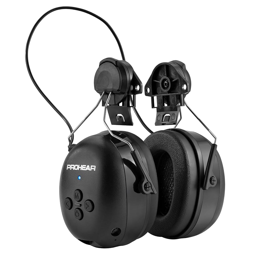 PROHEAR 037BR04 Bluetooth Hearing Protection with Adapter for 3M H-700 Hard Hats/DEWALT Hard Hat, 40H Playtime Safety Headphone for Construction Worker, Mowing