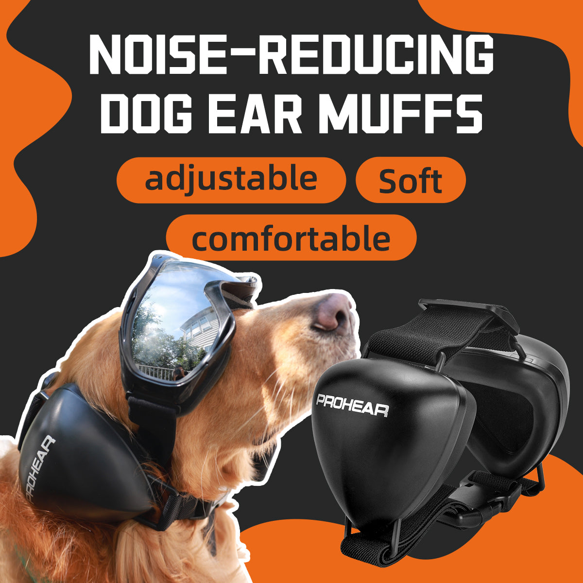 PROHEAR Adjustable Noise Reduction Dog Earmuffs, NRR28dB, Fireworks Noise Protection/Summer Lightning/Shooting Range Noise