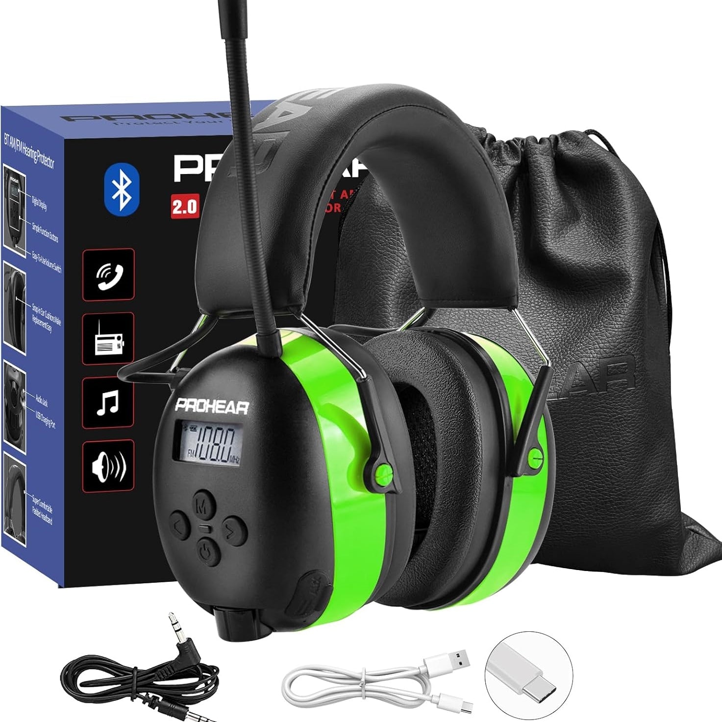 PROHEAR 033 2.0 safety earmuffs, 5.4 Bluetooth, AM FM radio headset