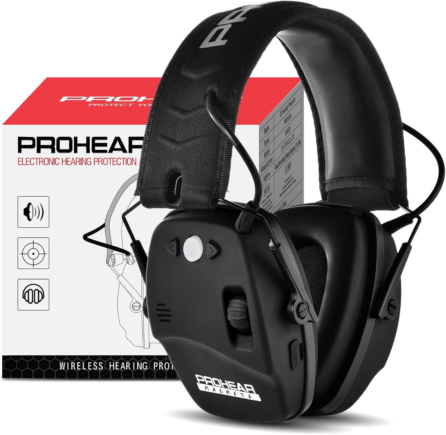 PROHEAR 035 Bluetooth Rechargeable Shooting Earmuffs, 2000mAh Large Capacity, Ultra-thin Noise Cancelling Earmuffs, NRR 22dB, Suitable for Hunting and Tactical Shooting Ranges