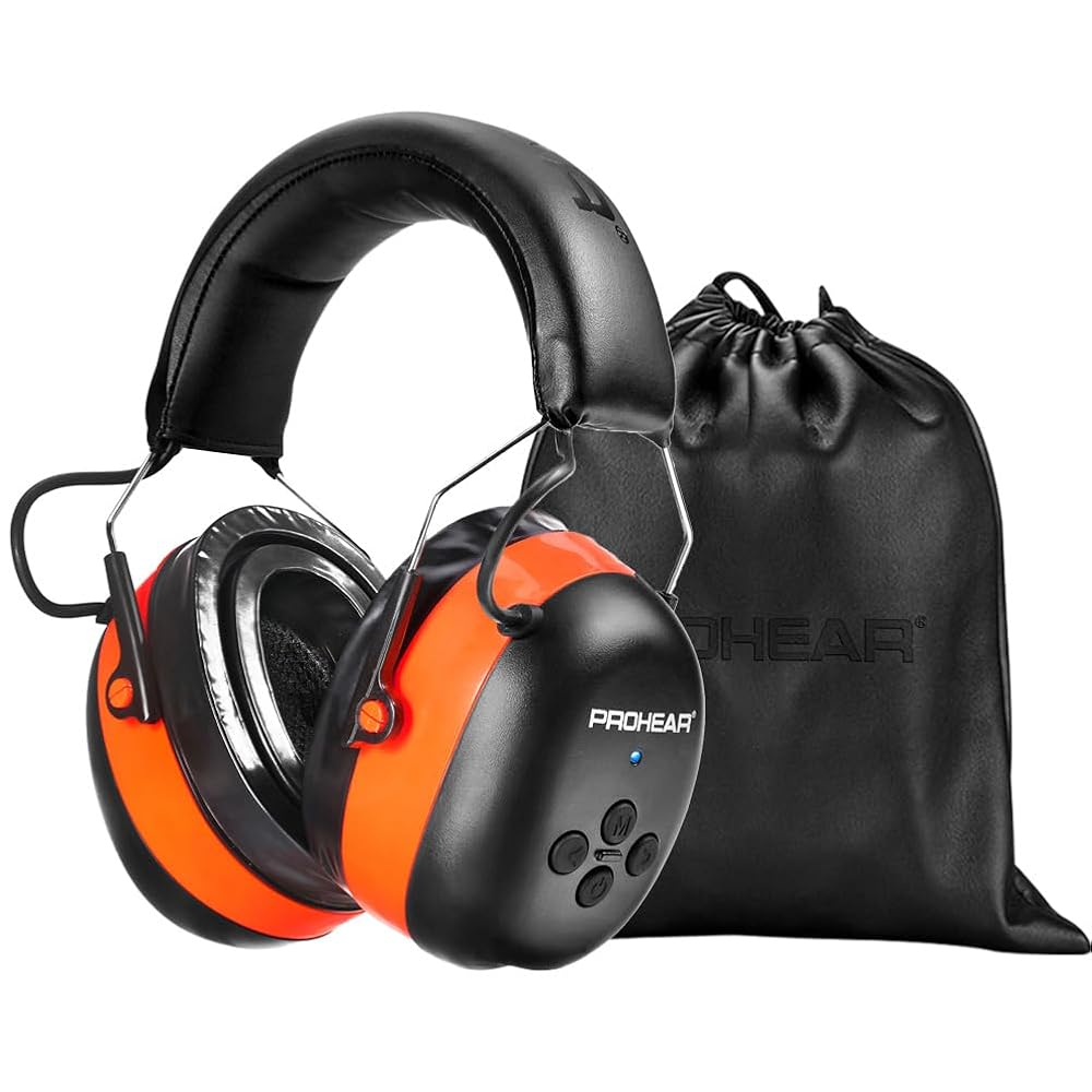 PROHEAR 037 Bluetooth 5.3 Safety Ear Muffs – 25dB NNR Hearing Protection, 120H Battery for Mowing & Work