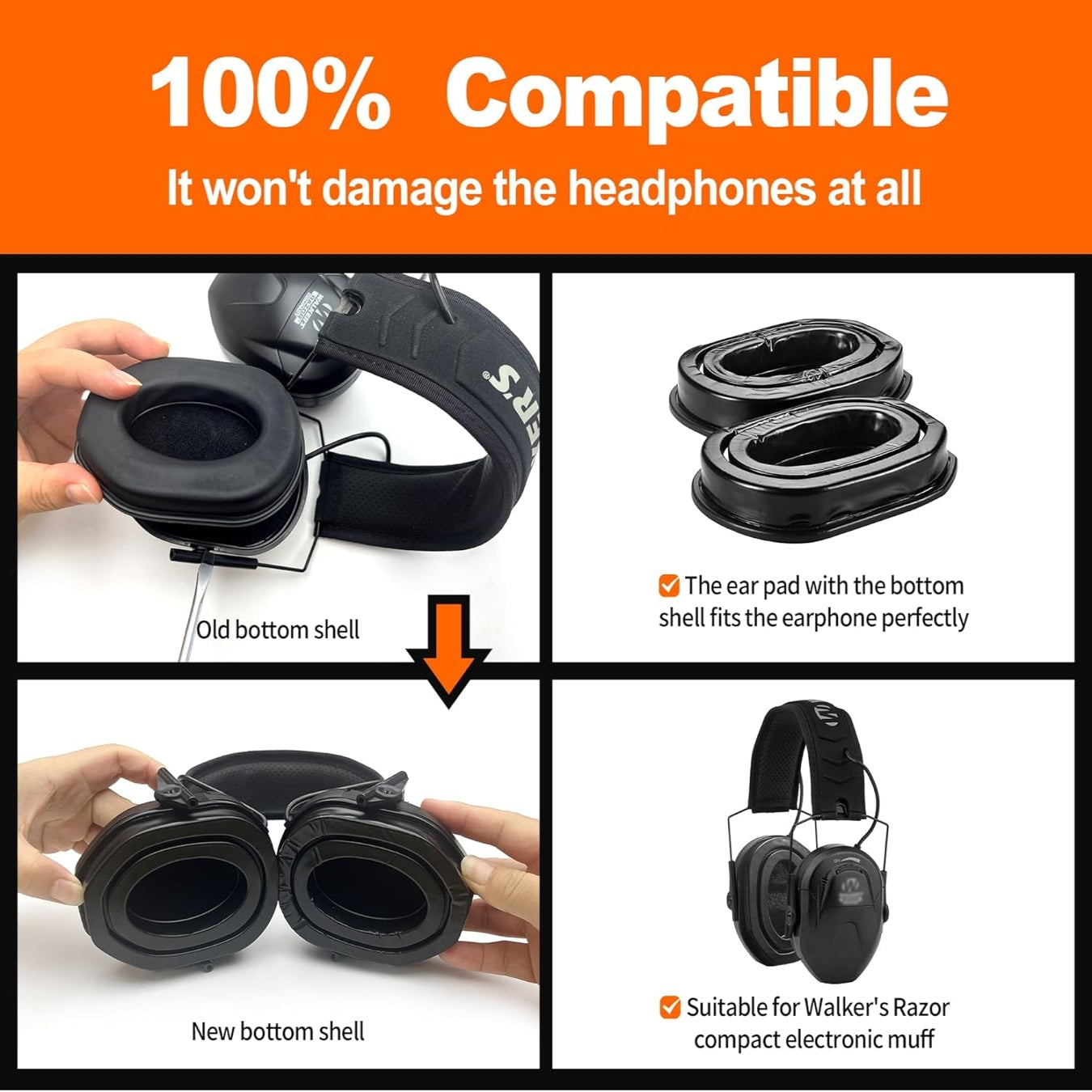 PROHEAR GEP05 Upgraded Gel Ear Pads for Walker's Razor Compact Electronic Youth Women's Muffs, Comfortable and Soft Replacement Gel Ear Cups with Sealed Bottom Shell