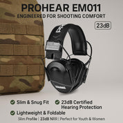 PROHEAR EM 011 Slim Electronic Shooting Earmuffs for Women & Youth 23dB NRR Hearing Protection with 4X Sound Amplification Lightweight, Compact Fit – Ideal for Range, Hunting & Mowing – Black