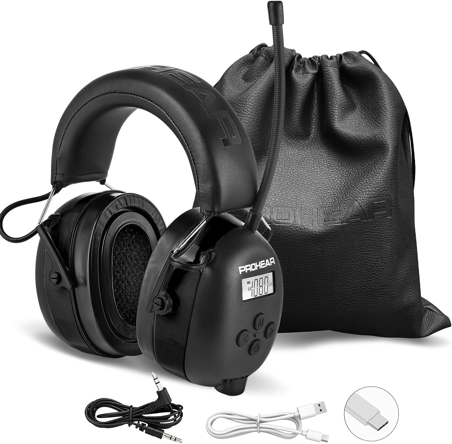 PROHEAR 033 2.0 safety protection noise reduction earmuffs, 5.4 Bluetooth, AM FM radio headset, with rechargeable 2000 mAH battery, suitable for mowing, lawn mowing and other labor protection scenes