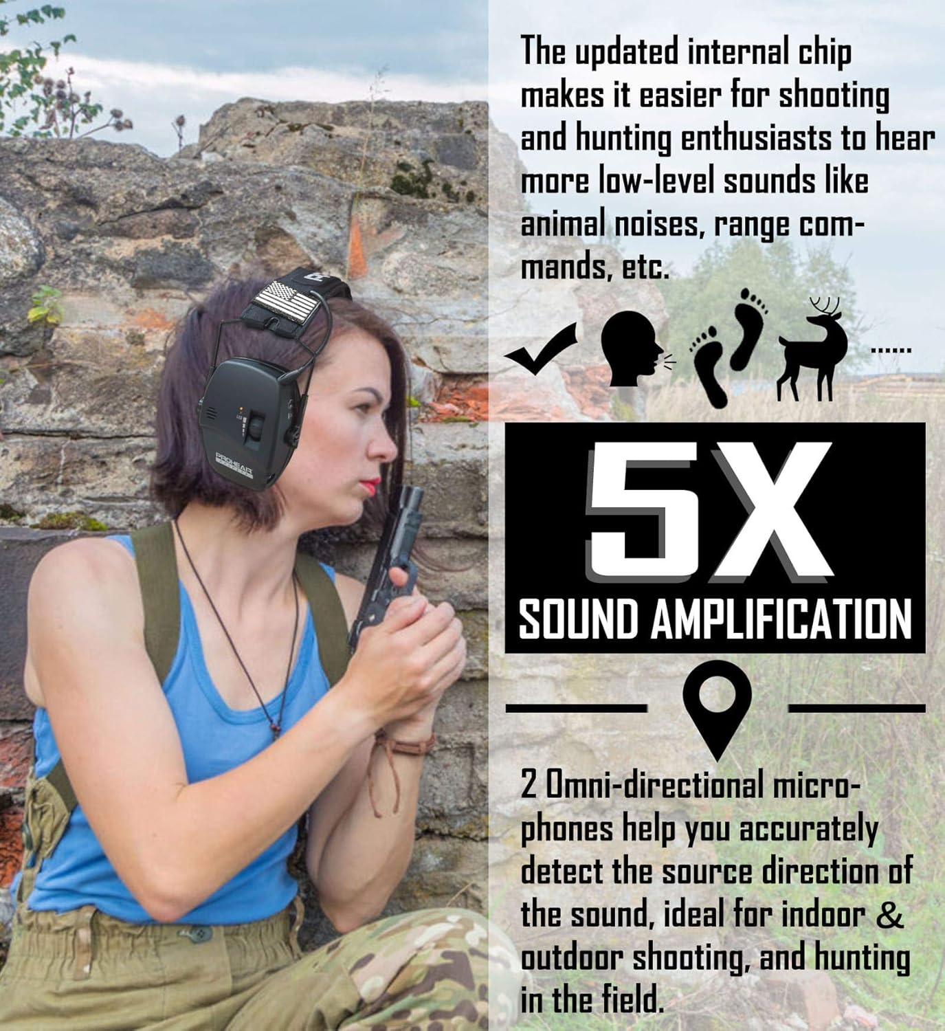 PROHEAR 036 Electronic Shooting Noise Reduction Earmuffs, Indicator Light, 5x Sound Amplification, 23dB NRR, Suitable for Shooting and Hunting