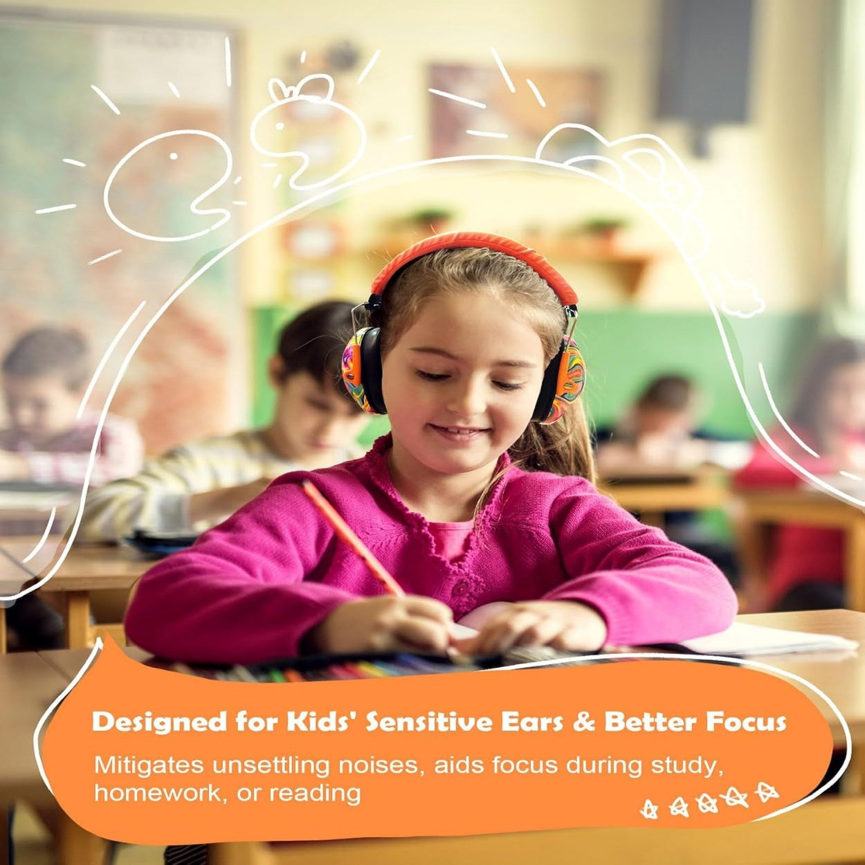 PROHEAR 032 Kids Ear Protection – Graffiti Series Noise Cancelling Ear Muffs, 25dB NRR for children with Autism