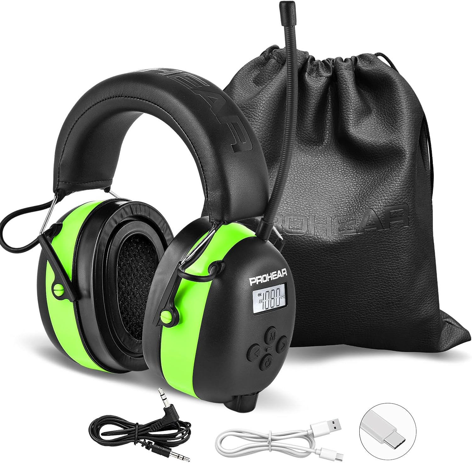 PROHEAR 033 2.0 safety protection noise reduction earmuffs, 5.4 Bluetooth, AM FM radio headset, with rechargeable 2000 mAH battery, suitable for mowing, lawn mowing and other labor protection scenes