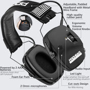 PROHEAR 036 Electronic Shooting Noise Reduction Earmuffs, Indicator Light, 5x Sound Amplification, 23dB NRR, Suitable for Shooting and Hunting