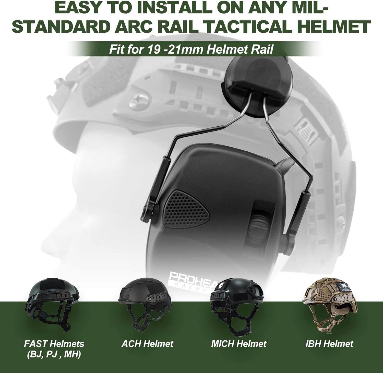 PROHEAR 026 BR04, suitable for helmet shooting earmuffs, NRR 23dB noise reduction hearing protection, 4 times sound amplification