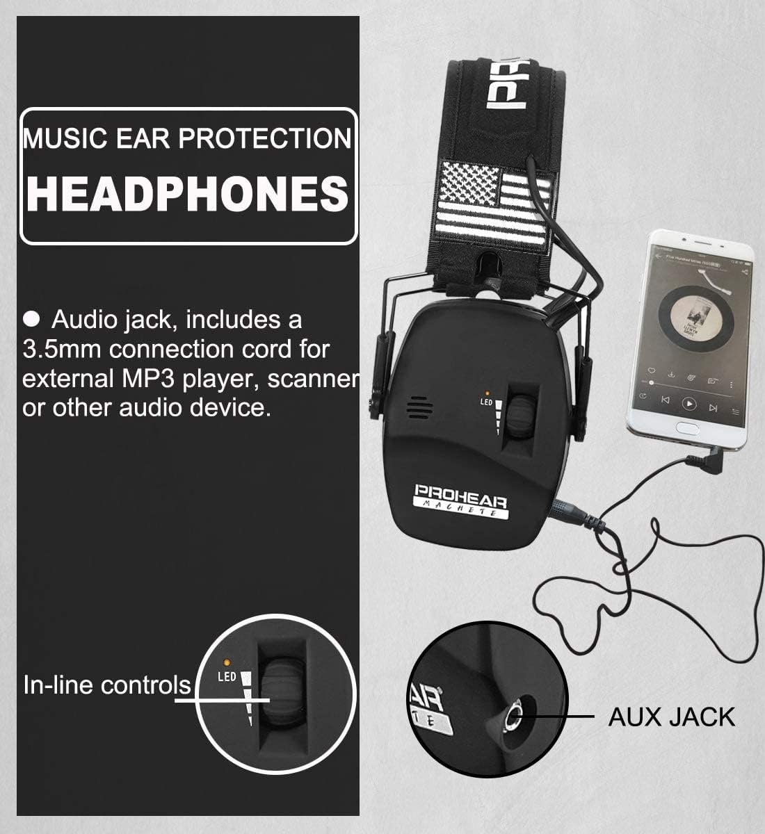 PROHEAR 036 Electronic Shooting Noise Reduction Earmuffs, Indicator Light, 5x Sound Amplification, 23dB NRR, Suitable for Shooting and Hunting