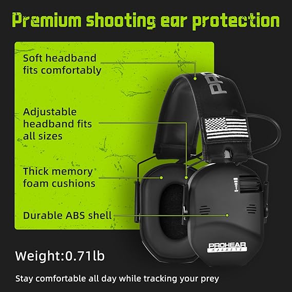 PROHEAR 022 Electronic Shooting Hunting Earmuffs - 29dB SNR Noise Reduction, 5x Sound Amplification