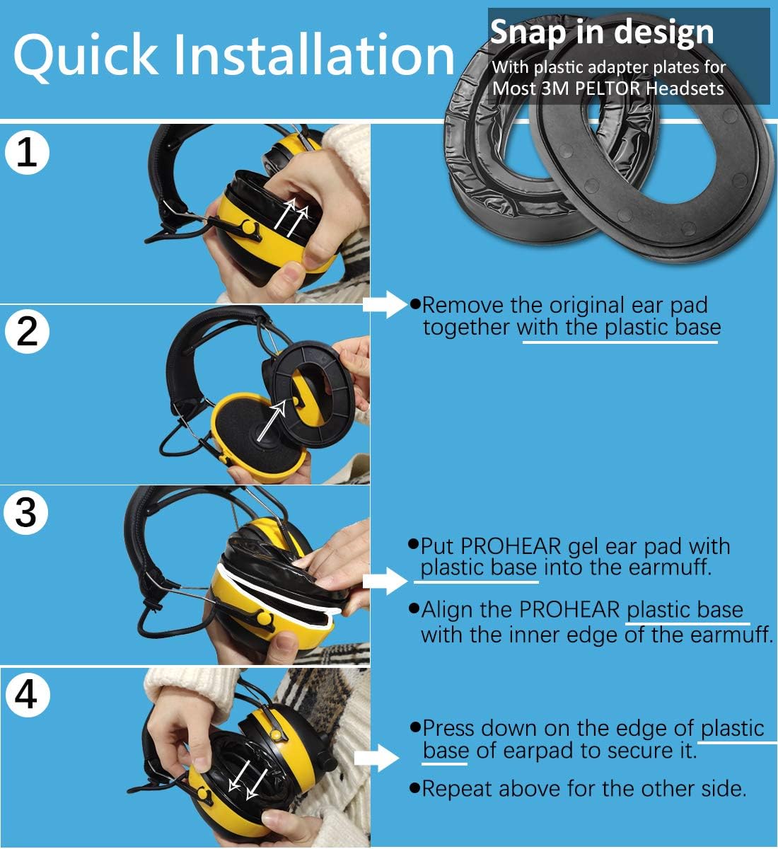 PROHEAR GEP01 Gel Ear Pads (Upgraded) for 3M PELTOR Headsets,PROHEAR （037,027,033）
