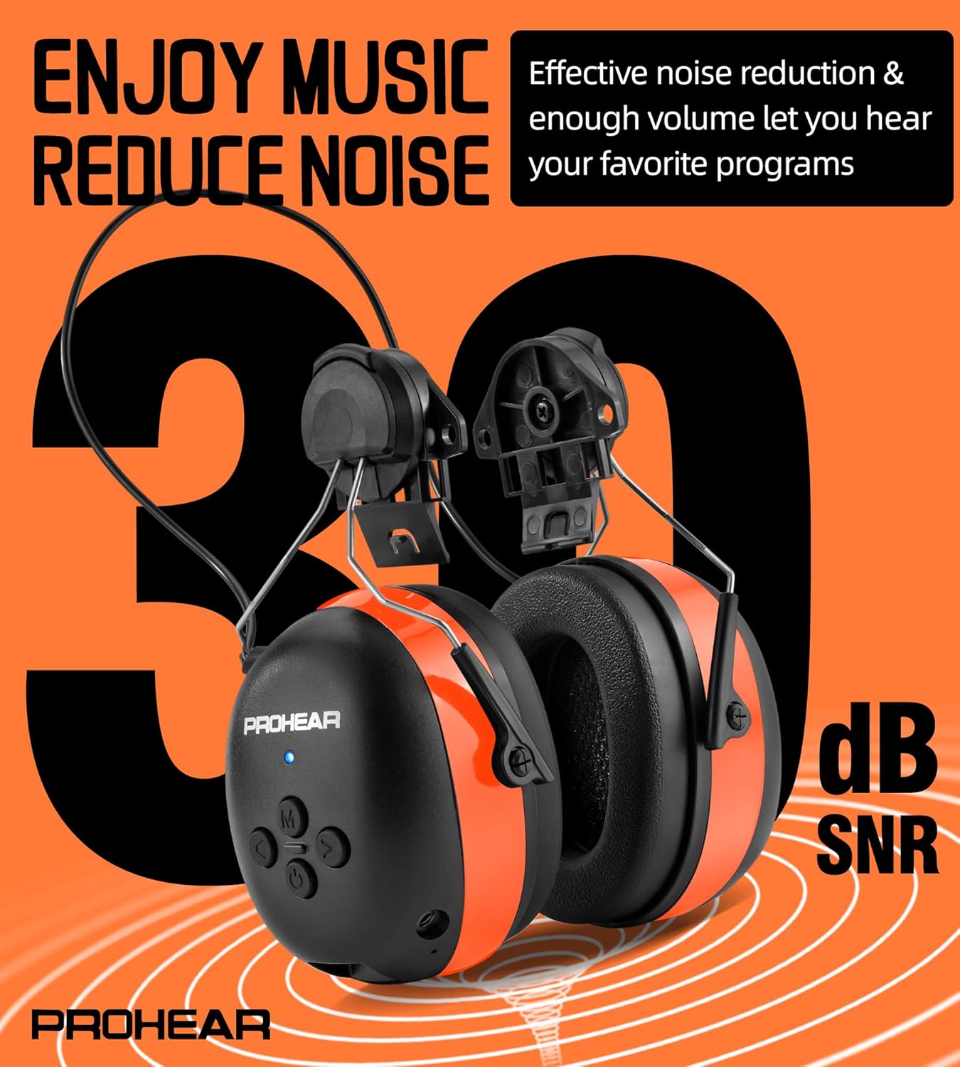 PROHEAR Electronic Bluetooth Hearing Protection Earmuffs (with adapter) for 3M H-700 Hard Hats, DEWALT Hard Hats for Mowing and Construction