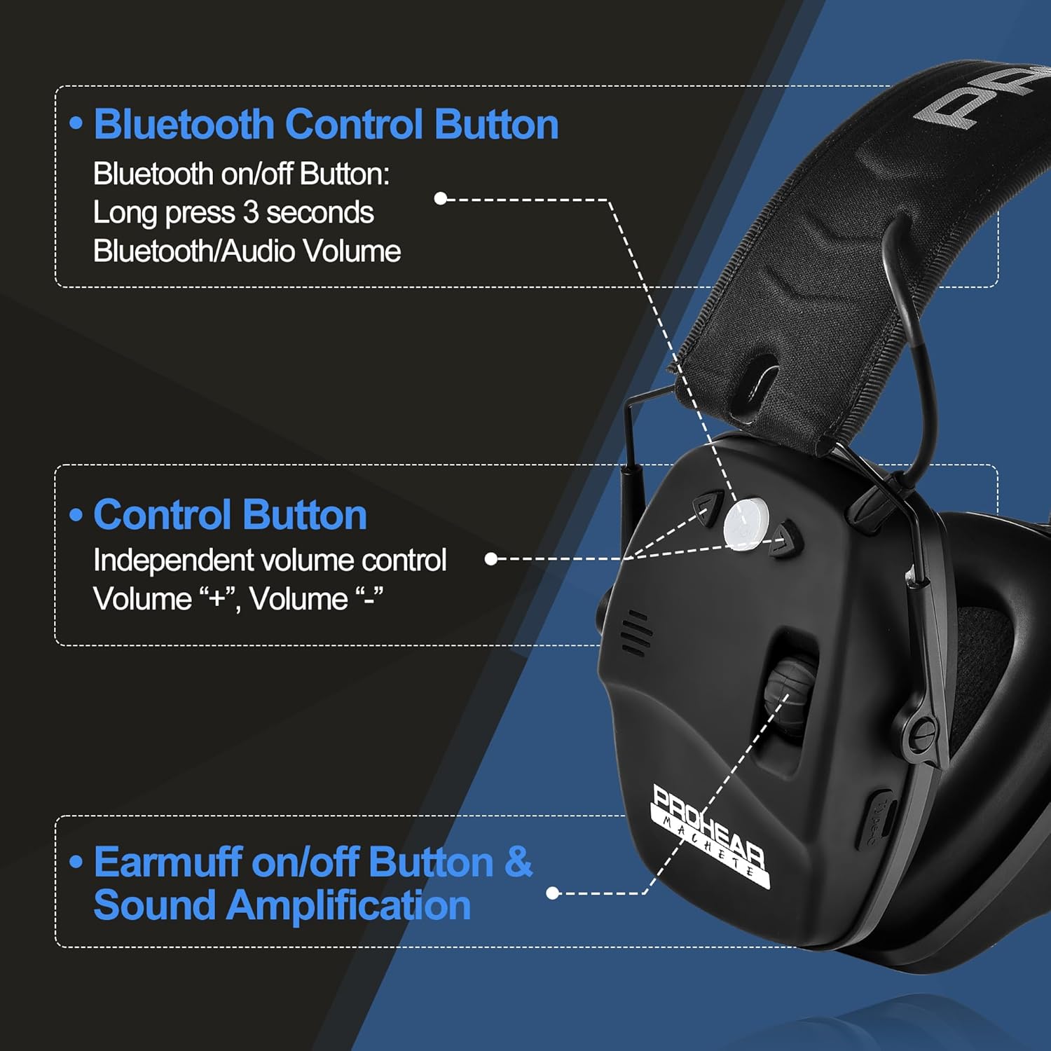 PROHEAR 035 Bluetooth Rechargeable Shooting Earmuffs, 2000mAh Large Capacity, Ultra-thin Noise Cancelling Earmuffs, NRR 22dB, Suitable for Hunting and Tactical Shooting Ranges