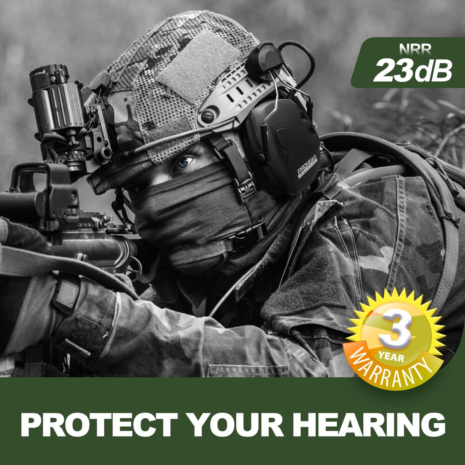 PROHEAR 026 BR04, suitable for helmet shooting earmuffs, NRR 23dB noise reduction hearing protection, 4 times sound amplification