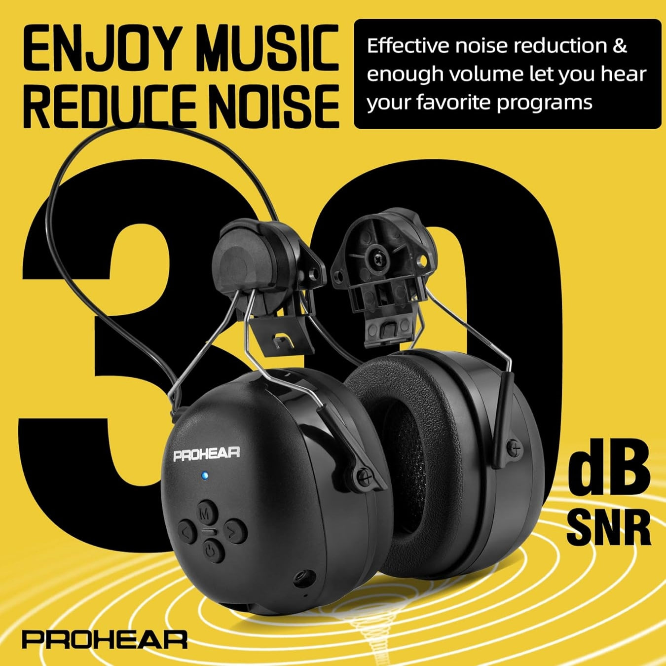 PROHEAR 037BR04 Bluetooth Hearing Protection with Adapter for 3M H-700 Hard Hats/DEWALT Hard Hat, 40H Playtime Safety Headphone for Construction Worker, Mowing