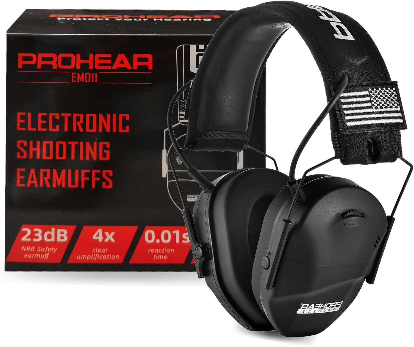 PROHEAR EM 011 Slim Electronic Shooting Earmuffs for Women & Youth 23dB NRR Hearing Protection with 4X Sound Amplification Lightweight, Compact Fit – Ideal for Range, Hunting & Mowing – Black