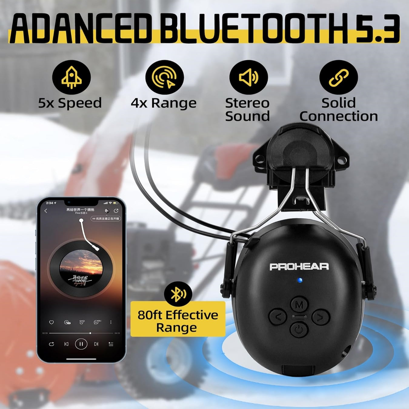 PROHEAR 037BR04 Bluetooth Hearing Protection with Adapter for 3M H-700 Hard Hats/DEWALT Hard Hat, 40H Playtime Safety Headphone for Construction Worker, Mowing