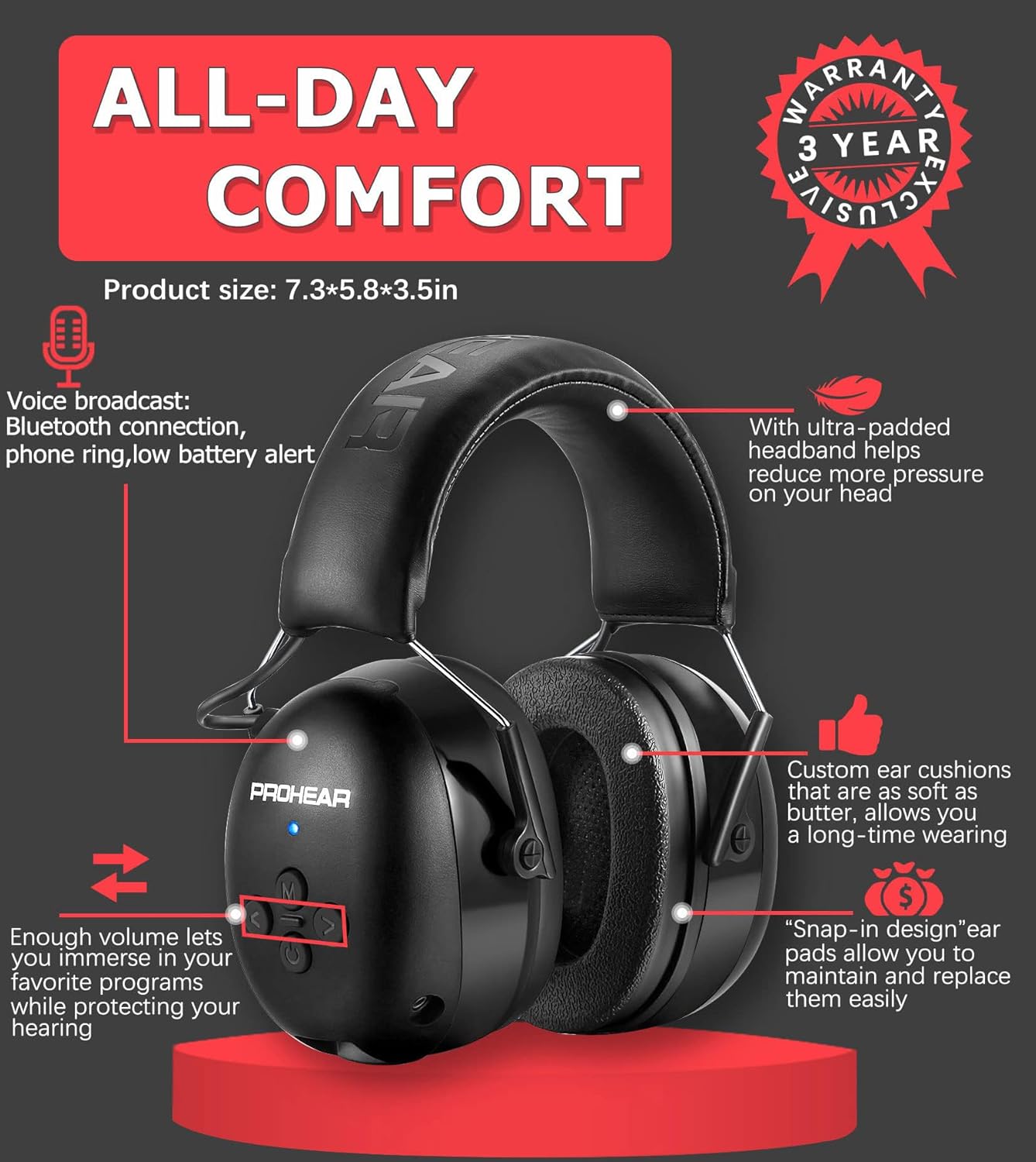 PROHEAR 033 Gehoorbescherming met radio, SNR31dB - oorbeschermers met Bluetooth FM/AM, ingebouwde microfoon en geluidsreductie voor geluidsintensieve vrijetijdsactiviteiten, zwart PROHEAR 033 Gehoorbescherming met radio, SNR31dB - oorbeschermers met Bluetooth FM/AM, ingebouwde microfoon en geluidsreductie voor geluidsintensieve vrijetijdsactiviteiten, zwart