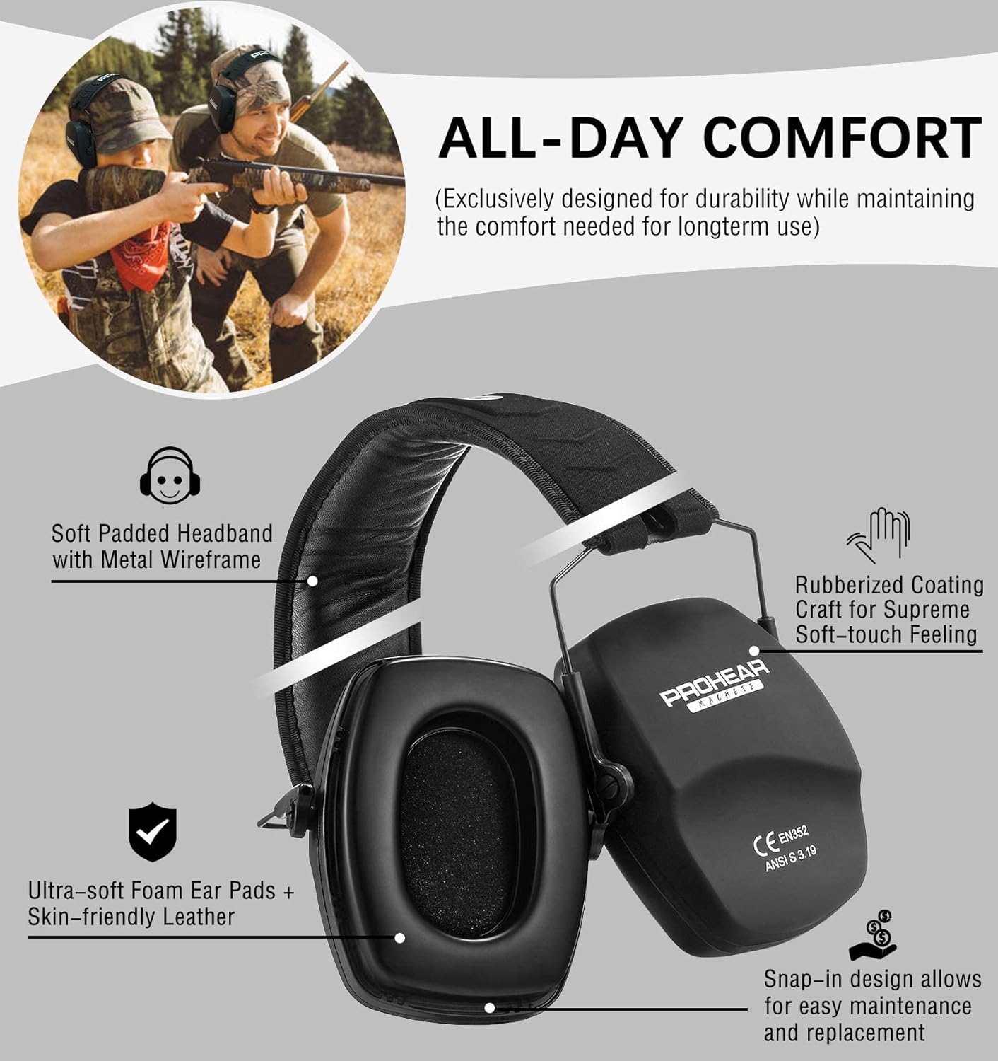 PROHEAR 016 Shooting Ear Muffs – Foldable Passive Noise Reduction Earmuffs, NRR 26dB for Hunting & Gun Range