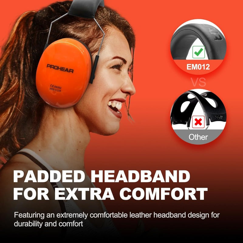 PROHEAR 012 Noise Reduction Earmuffs, 28dB Noise Isolation Earmuffs for Mowing and Shooting Range, Available in Orange and Black