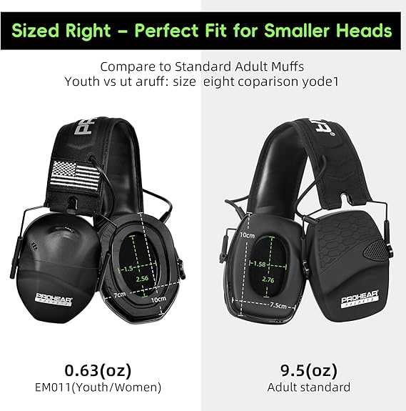 PROHEAR EM 011 Slim Electronic Shooting Earmuffs for Women & Youth 23dB NRR Hearing Protection with 4X Sound Amplification Lightweight, Compact Fit – Ideal for Range, Hunting & Mowing – Black