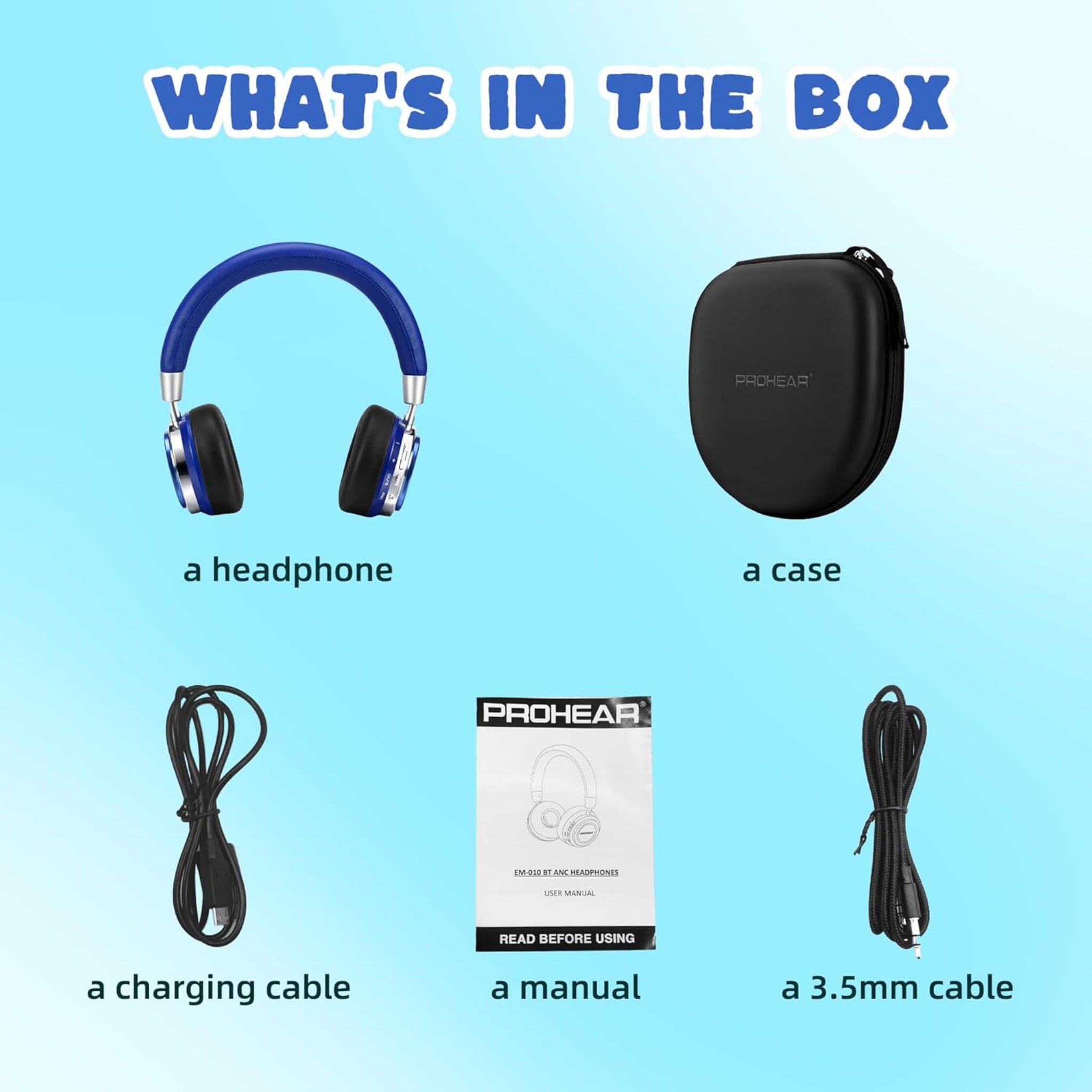 PROHEAR 010 Pro Active Noise Cancelling Headphones for Kids – Bluetooth, 85dB Safe Volume, 80H Playtime, Hi-Fi Over-Ear Wireless Headphones with Mic for iPad, Tablet, Travel