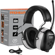 PROHEAR 027 AM FM Radio Headphones with Digital Display, 25dB NRR, Safety Ear Protection Earmuffs for Mowing, Snowblowing, Construction, Work Shops