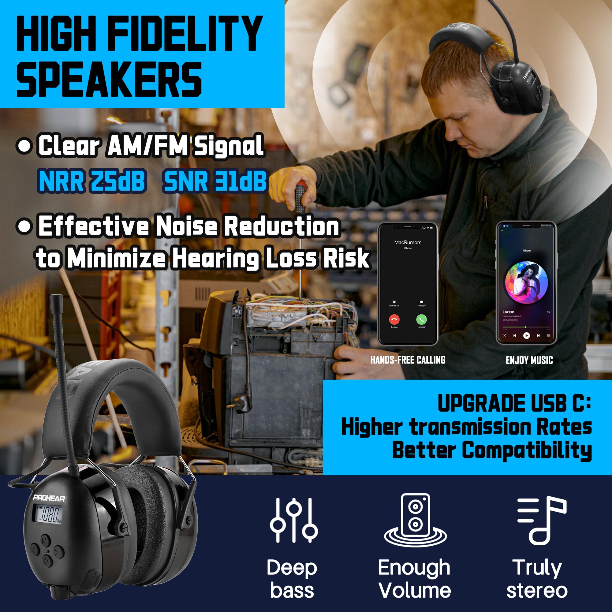 PROHEAR 033 Bluetooth Hearing Protection Headphones-2 pack